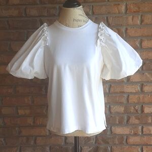 Mother of Pearl White Ruffled Short Sleeve 95% Organic Cotton Blouse.